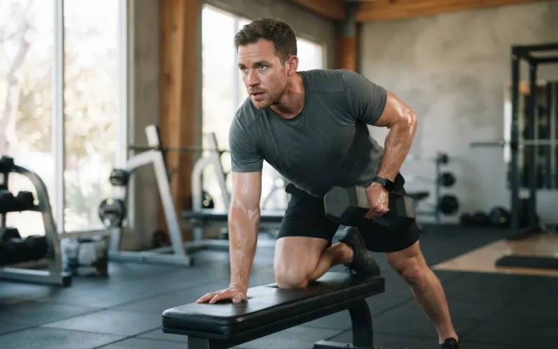 a person exercising alone in a quiet gym